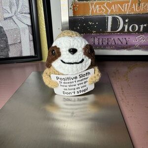 Crocheted Sloth Plush with Motivational Sign